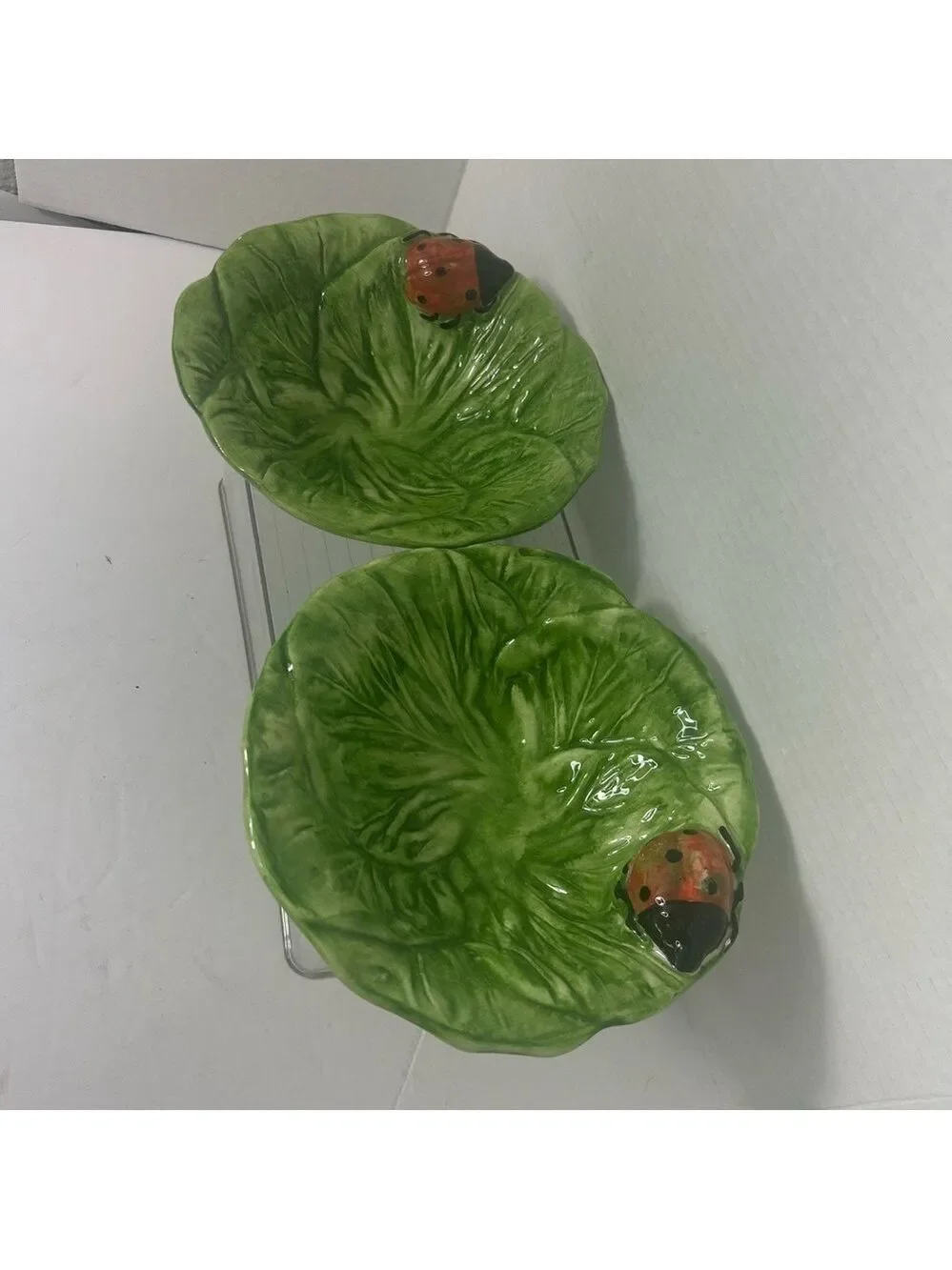 VTG Ceramic Ladybugs 3D Cereal Dessert Bowls Set of 2 Made in Italy Nature 7x3”